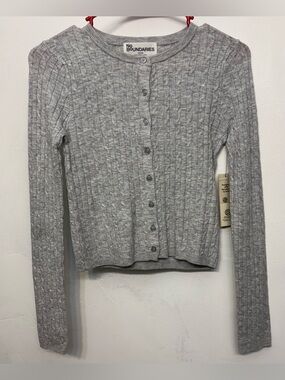 No Boundaries Heather Gray Ribbed Front Button Cardigan Woman’s Size XXS 00 NWT